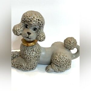 Vintage Atlantic Mold Ceramic Grey Poodle Figurine Statue 1970s Kitsch